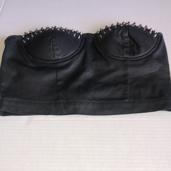 SayWhat Spike Leather Crop Top - Picture 3 of 14